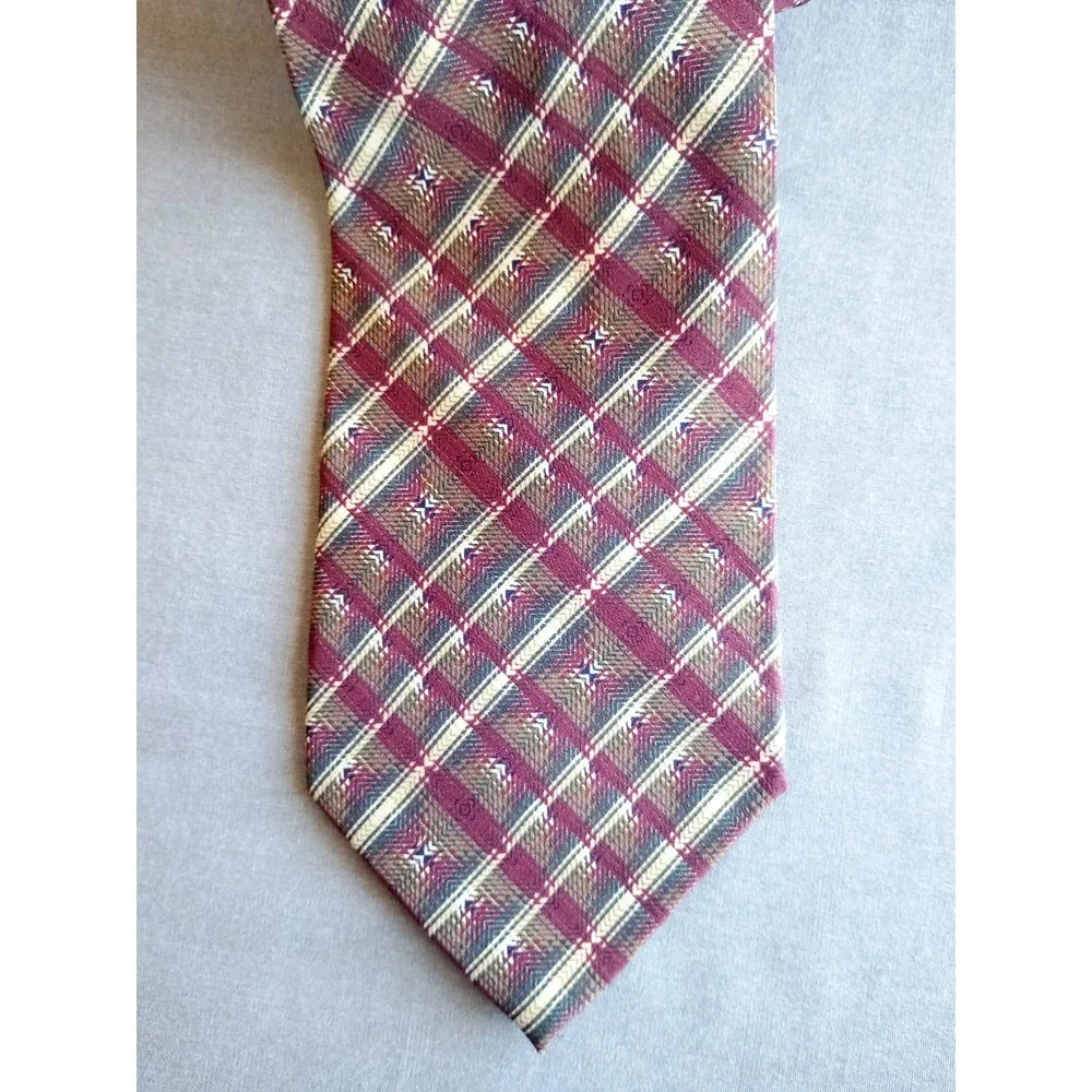 Jhane Barnes Silk Tie Japanese Made Olive Wine Cream Geometric 57